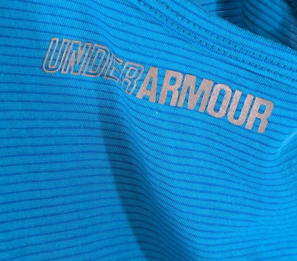 Under Armour Run Tank Top Racerback Sky Blue Striped Womens XS HeatGear Running